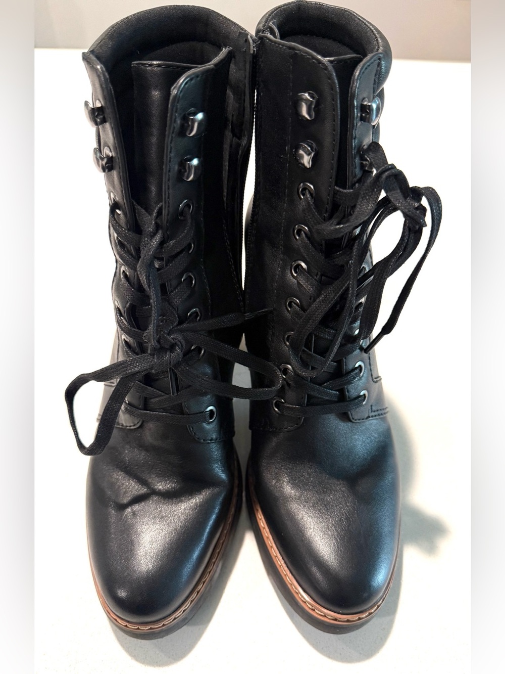 Naturalizer Black Lace-Up Women's Combat Boots with Tan Trim